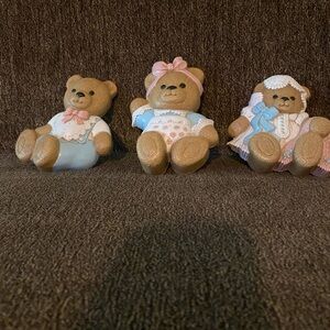 Vintage Burwood Teddy Bear Wall Hangings Set 1990 Nursery Decor Shabby Decor